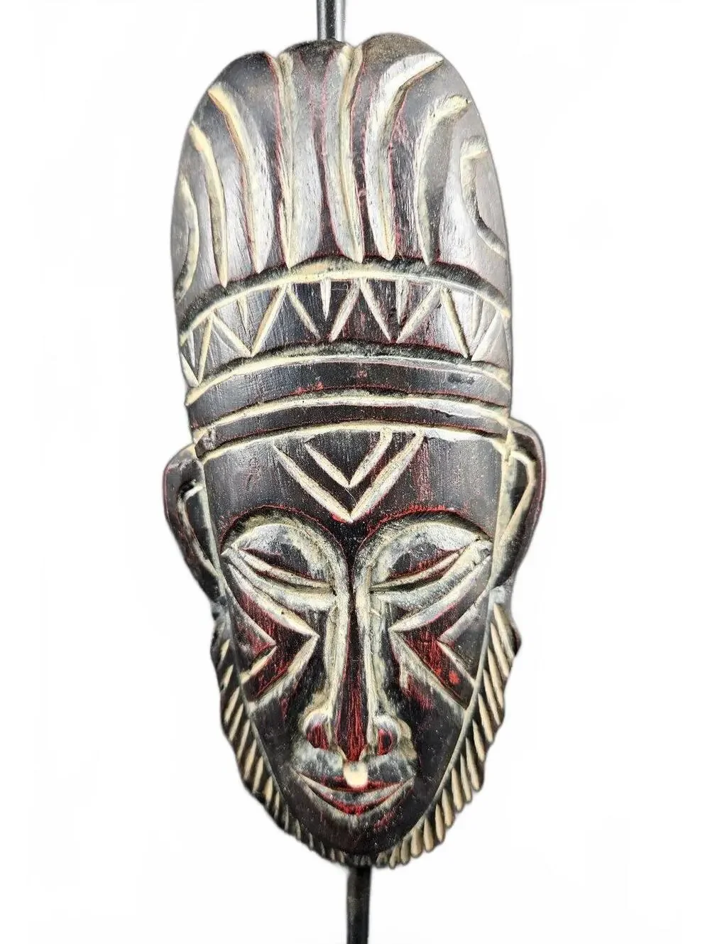 2 Vintage Hand-Carved Tribal Mask Pillar Candle Holders Iron Stands Folk Art